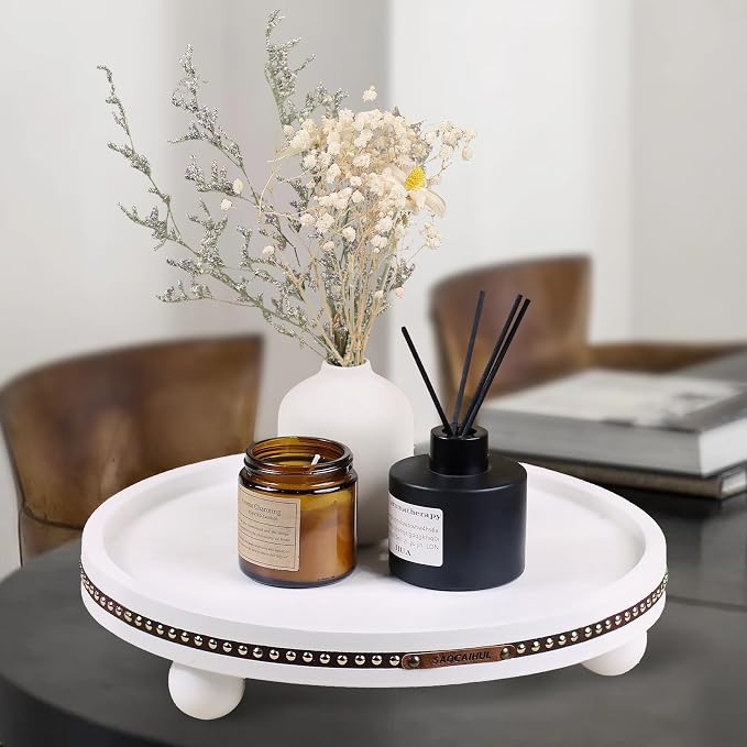 Farmhouse Decorative Round Tray, 11.81 Inch, Versatile Centerpiece Tray - Image 2