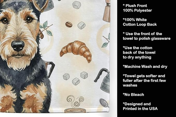 Caroline's Treasures Welsh Terrier Coffee Bar Kitchen Towel Velour Plush Front - Image 4