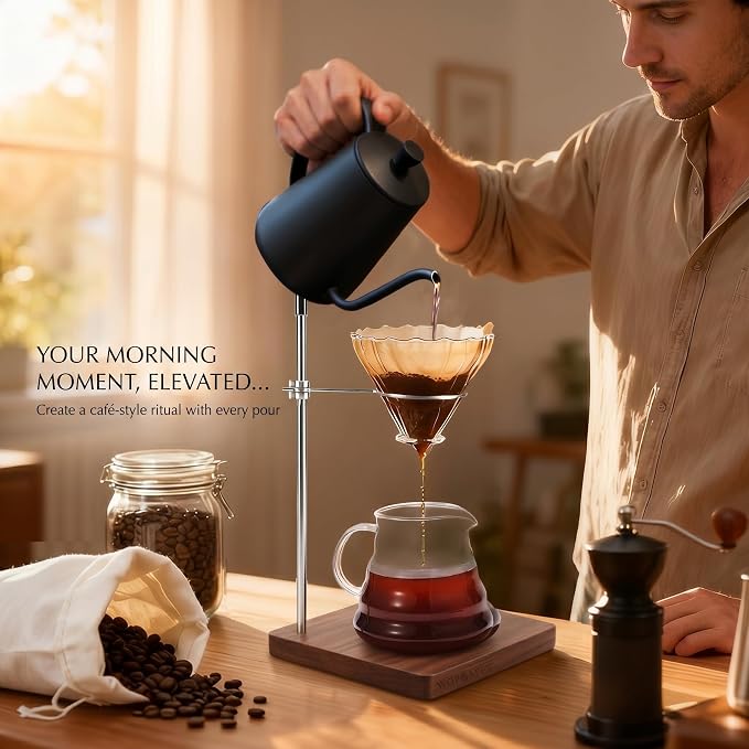 Pour Over Stand with North American Walnut Base & 360° Adjustable Coffee Filter - Image 2