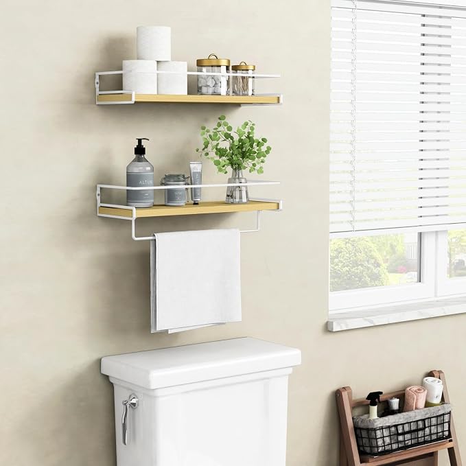 Forbena Natural Wood Bathroom Floating Shelves - Image 2