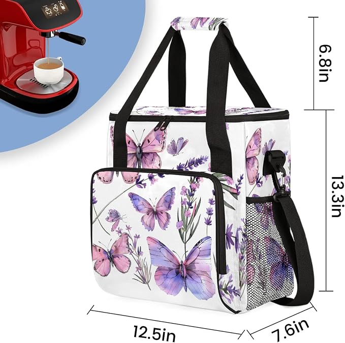 Butterfly Lavender Coffee Maker Carring Bag, Large Insulated Storage Organizer - Image 2
