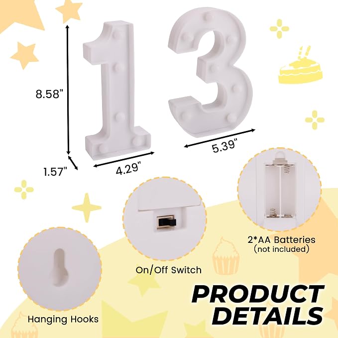 13th Birthday Decoration Light Up Letters, Battery Powered LED Numbers Marquee - Image 2