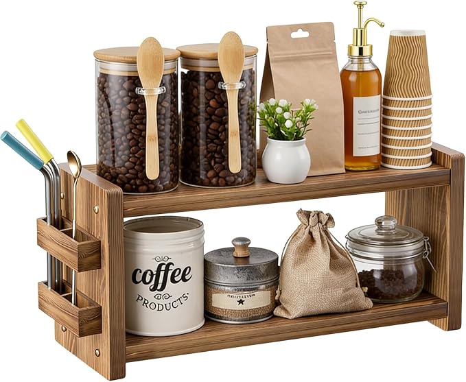 Solid Wood Coffee and Matcha Station Organizer by chilinii