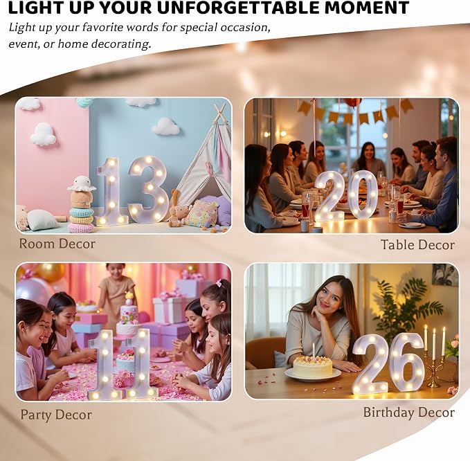 Happy Birthday Decoration Light Up Letters, Battery Powered LED Numbers Marquee - Image 7