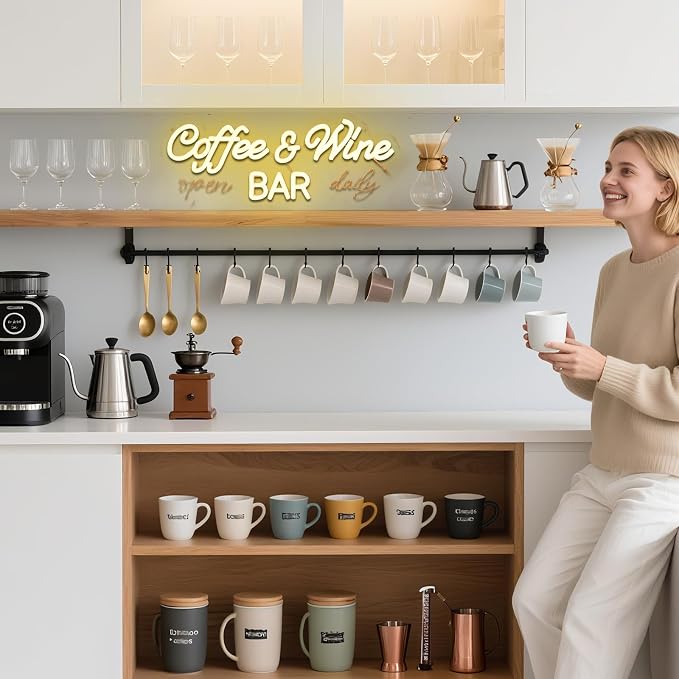 Coffee & Wine Neon Sign for Wall Decor Dimmable 16.54" x 6.54" Led Sign for - Image 6