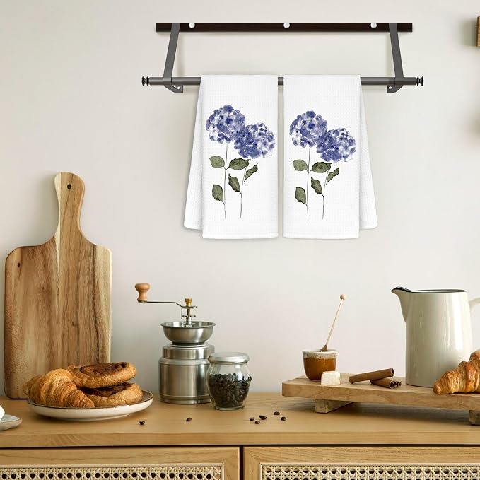 Purple Hydrangea Flowers Floral Kitchen Towels Set of 2 - Image 3
