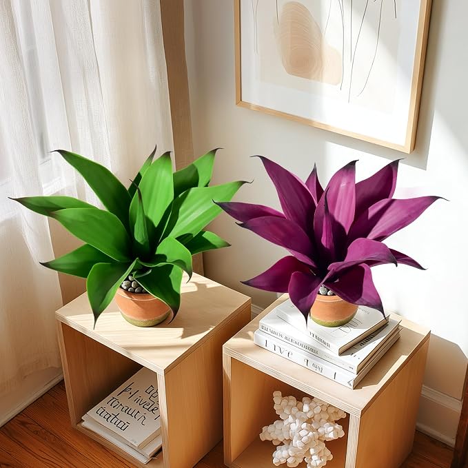2 Set Real Touch Artificial Agave Plants, Lifelike Faux Succulent in Pot Desk - Image 5