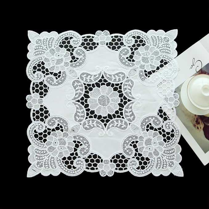Small Square Lace Cover Cloth Macrame Lace Table Doilies Cutwork Embroidery - Image 6
