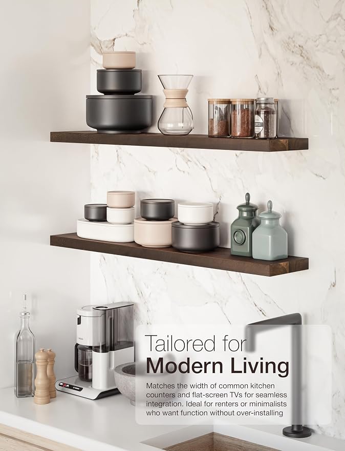 BATODA Set of 2 36" Acacia Floating Shelves - Image 5