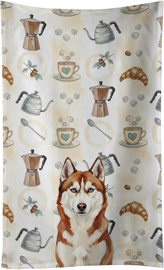 Caroline's Treasures Red and White Siberian Husky Coffee Bar Kitchen Towel by CarolinesTreasures