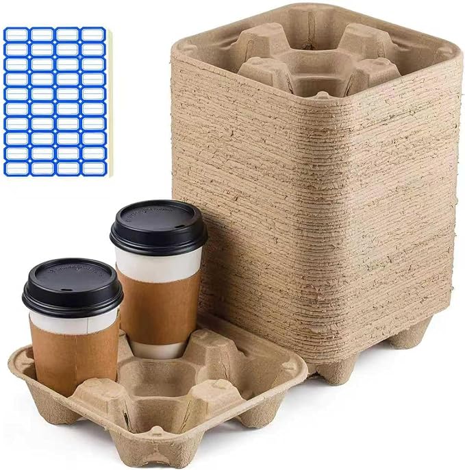 4 Cup Disposable Coffee Trays, Pulp Fiber Cup Holder Commercial Compostable by Unknown
