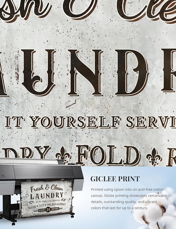 IPIC - Rustic Laundry Sign Wash Dry Fold Repeat, Large Canvas Wall Art - Image 6