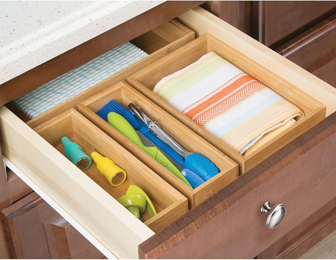 mDesign Wooden Bamboo Drawer Organizer - Image 3
