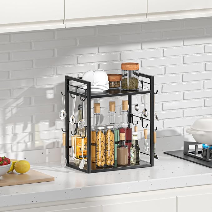 Dorhors 2 Tier Coffee Bar Accessories and Organizer, Wood Coffee Station - Image 5