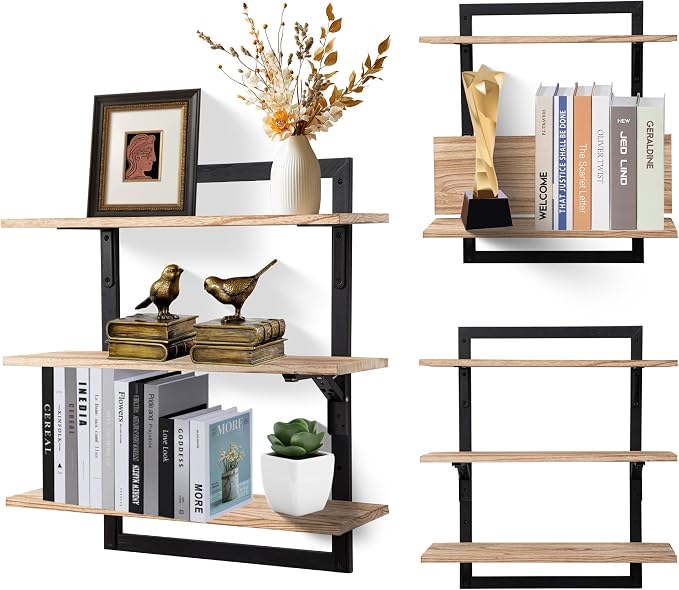 24-Inch Floating Shelves for Wall，3-Tier Wooden Wall Mounted Kitchen Shelves - Image 5