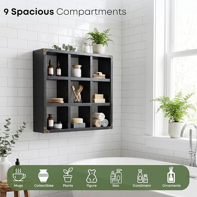 9 Slot Coffee Mug Display Rack - 17in Wall Mounted | Solid Wood - Image 6