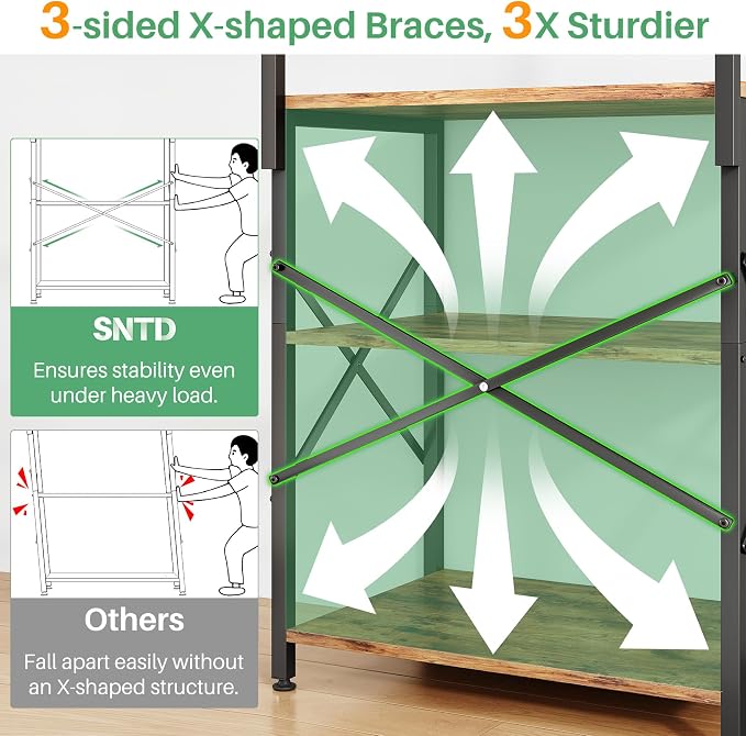 SNTD Bakers Rack with Power Outlet, Kitchen Shelves Microwave Stand with Wire - Image 6