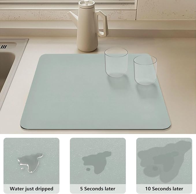 Celadon Dish Drying Mat for Kitchen Counter No-slip Rubber Bottom Dish Drying - Image 4