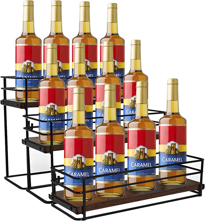 12 Bottle Coffee Syrup Organizer Rack, 3-Tier Syrup Holder Stand by Unknown