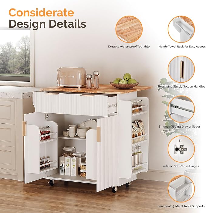 VINGLI Kitchen Cart on Wheels - Image 8