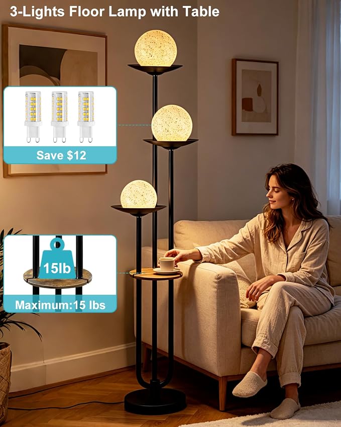 Lightdot Globe Floor Lamp with Shelf 3-Lights Modern Dimmable Floor Lamps - Image 3