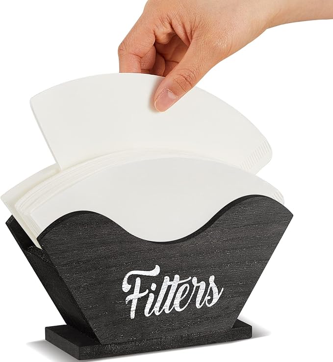 Juexica Farmhouse Cone Coffee Filter Holder Storage number 4 Rustic Wood Holder by Juexica