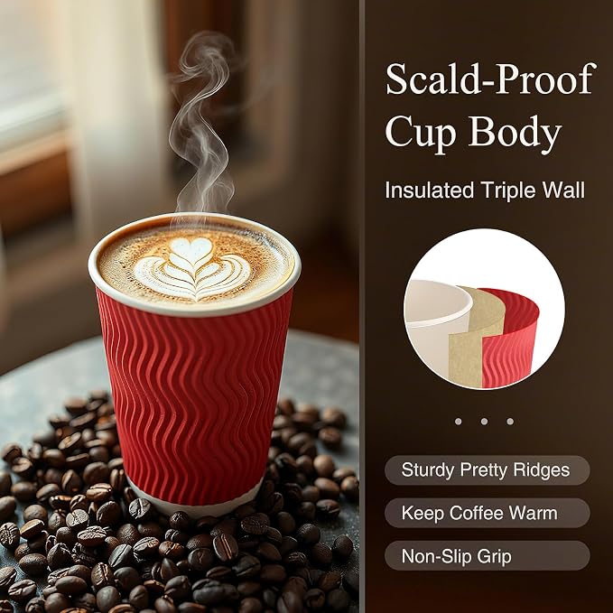 Disposable Wavy Insulated Cups, 12 Ounce, 20 Bonus Lids, - Image 4