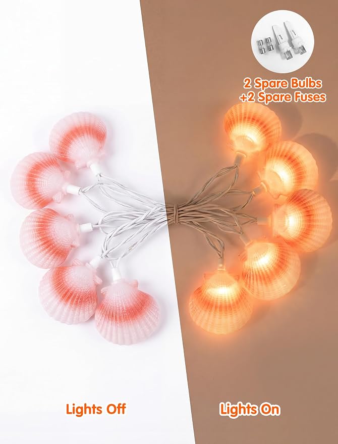 SUNSGNE 8.5FT LED Summer Seashell String Lights, 10 Textured Translucent Shell - Image 6