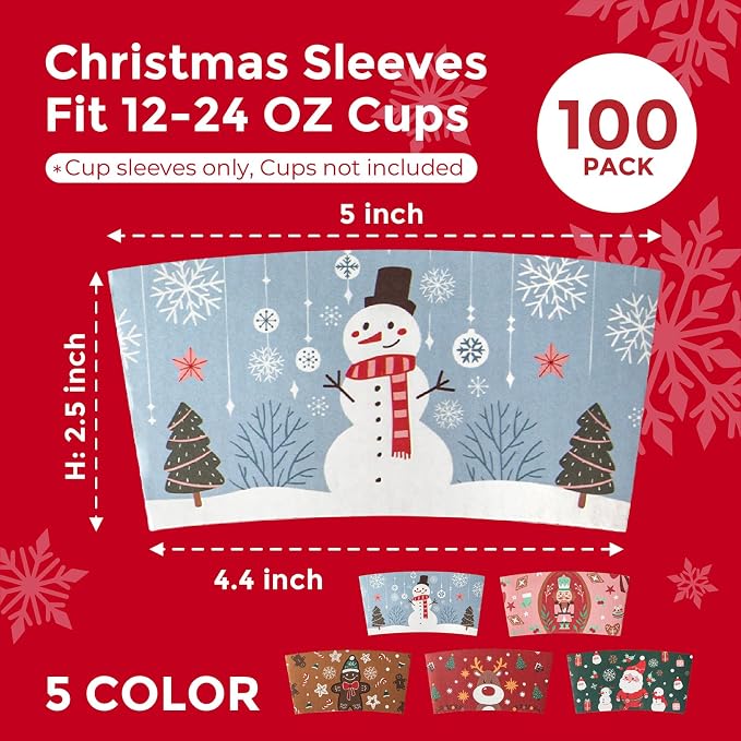 FMP Brands 100 Pack Christmas Paper Coffee Cup Sleeves, Disposable Holiday - Image 2