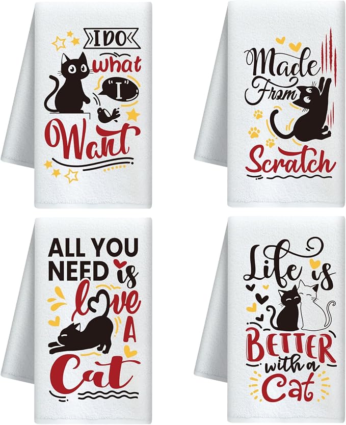 CUTHOLLOW Funny Black Cat Decorative Kitchen Towels Set of 4, 15.74"x23.62" by CUTHOLLOW