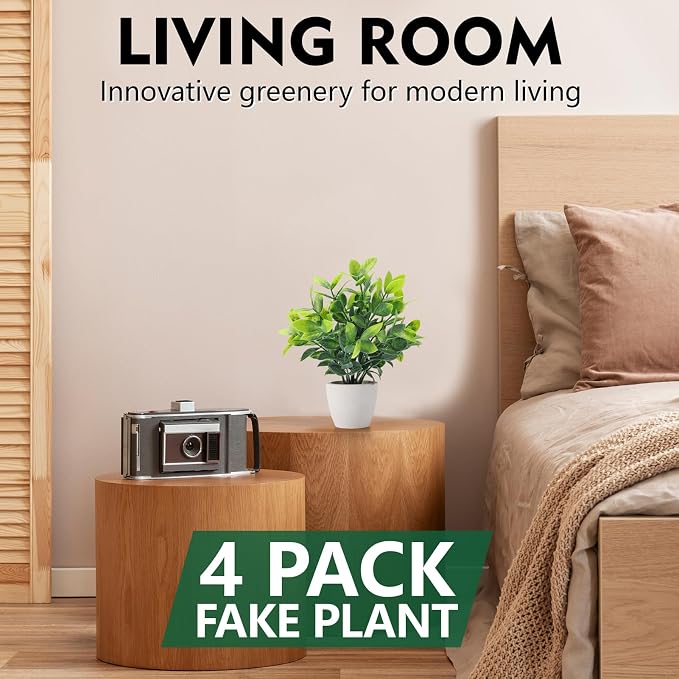 FAVOWREATH 4 Pack Fake Plants Ceramic Mini Artificial Greenery Potted Plants - Image 5