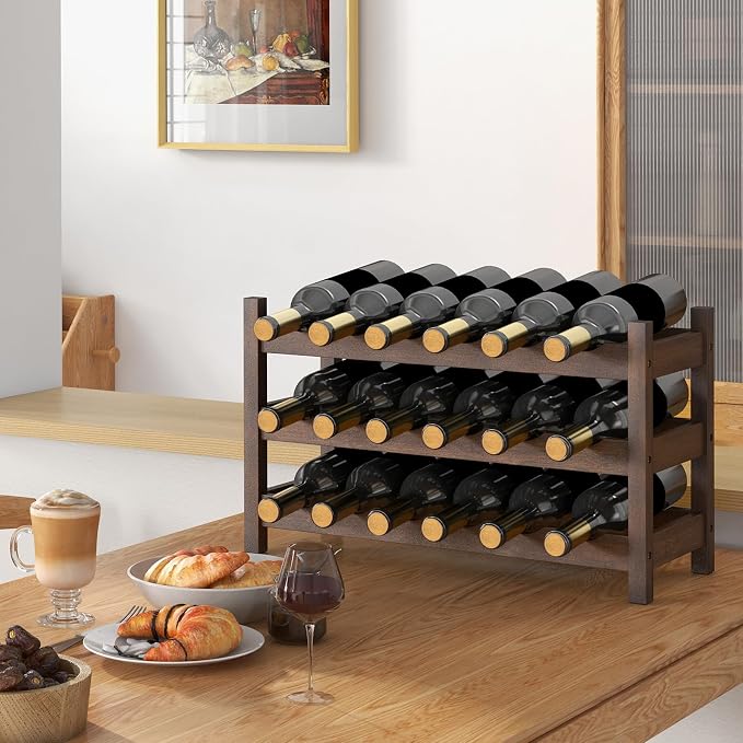 Giantex Bamboo Wine Rack, 3-Tier 18 Bottle Wine Storage Cabinet Shelf, Small - Image 8