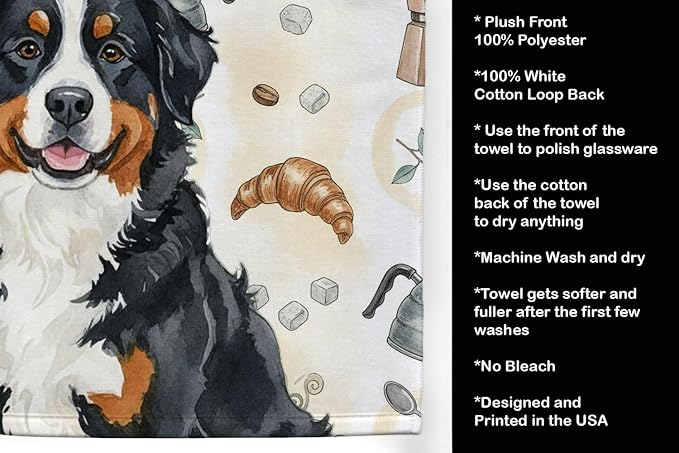 Caroline's Treasures Bernese Mountain Dog Coffee Bar Kitchen Towel Velour Plush - Image 4