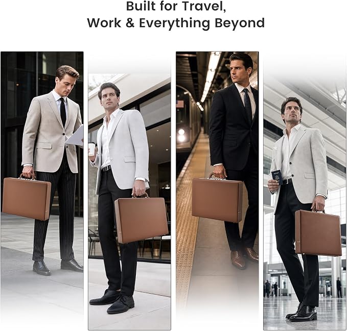 Briefcases for Men, Carrying Case Document Professional Leather Briefcase - Image 4