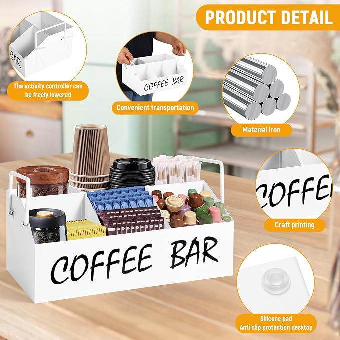 Coffee Station Organizer for Countertop, 5Compartments Coffee Bar Accessories - Image 2