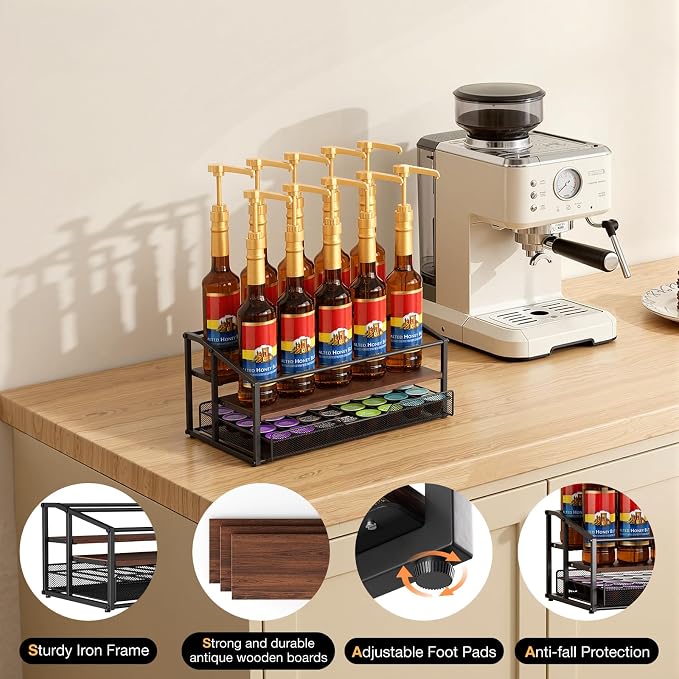 kimilus Coffee Syrup Rack Organizer, 3-Tier 10 Bottle Syrup Rack - Image 5