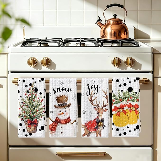 4 Pcs Christmas Kitchen Towels, Merry Christmas Tree Reindeer Tea Hand Towel - Image 5