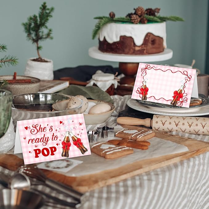 20 Pack "She's Ready to Pop" Place Cards, 4x5 Inch Pink Soda Theme Folded Table - Image 4