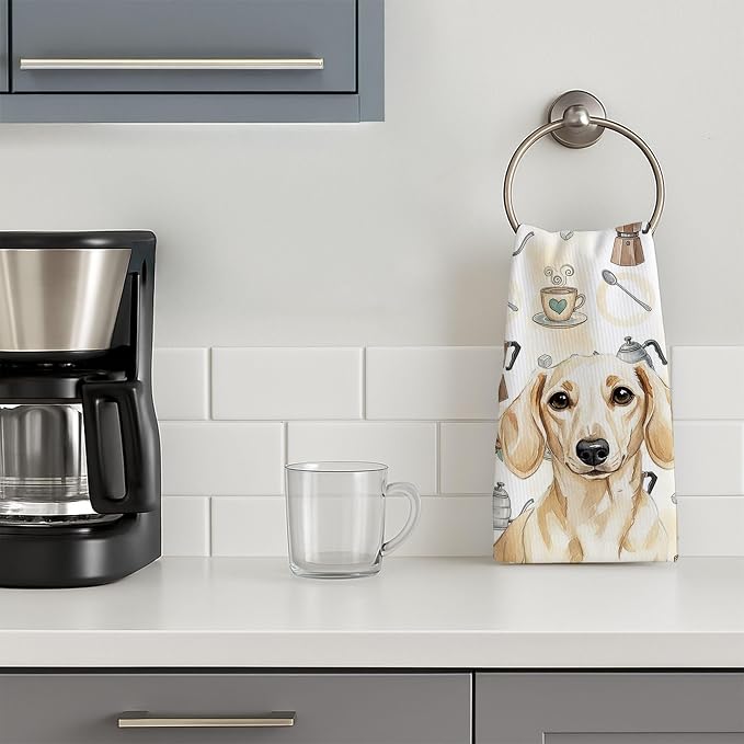 Caroline's Treasures Cream Dachshund Coffee Bar Kitchen Towel Velour Plush - Image 3