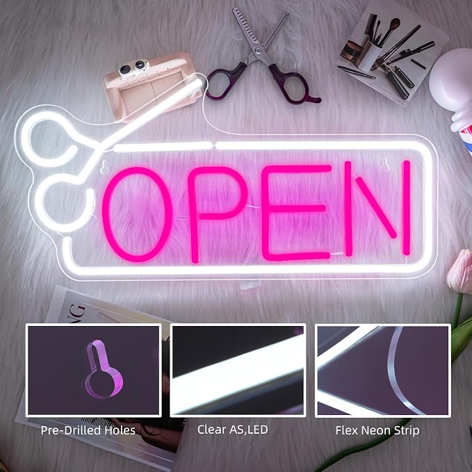 Open Neon Sign Pink Hair Salon Neon Light Barber LED Sign USB Powered Neon - Image 6