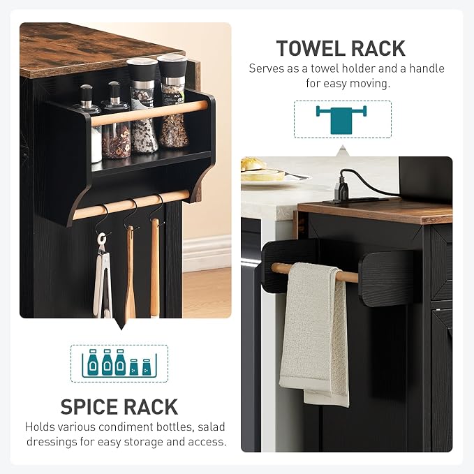 RALGEND Kitchen Island with Drop Leaf & Power Outlet, Rolling Kitchen Island - Image 6