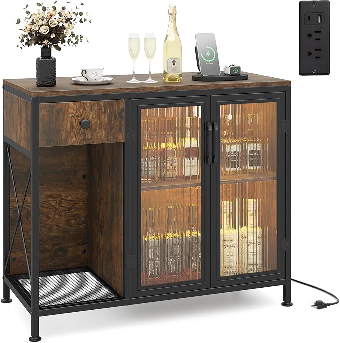 Giantex Buffet Sideboard with Power Outlets and LED Light, Industrial Kitchen by Giantex