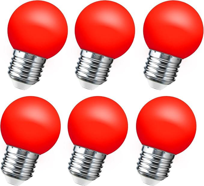LED Red Light Bulb 15W Equivalent, 1W LED Colored Night Lights, G45 Christmas by Flaspar