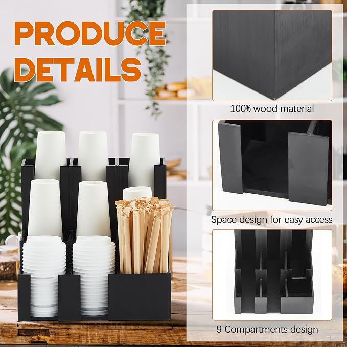 CroBlissful Wooden Vertical Coffee cup and lid dispenser, coffee condiment - Image 3