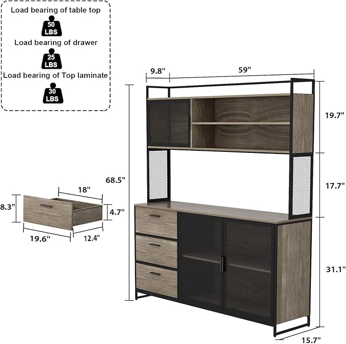 AGOTENI Large Kitchen Hutch Cabinet, Storage Cupboard Pantry - Image 2