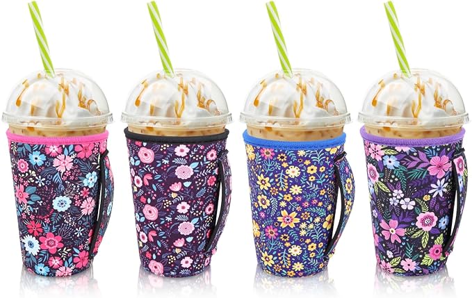 4Pack Reusable Iced Coffee Sleeve Insulator Sleeves by AJLTPA
