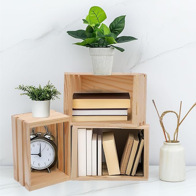 6PCSlyrlody Storage Crate Decorative Wood Crates Wooden Storage Container - Image 3