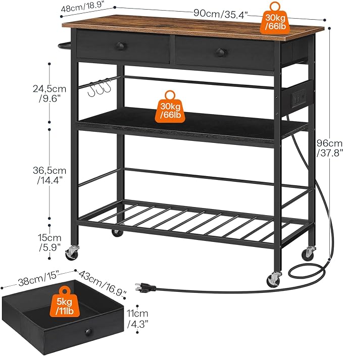 HOOBRO Kitchen Island with Storage, Rolling Island Cart - Image 3