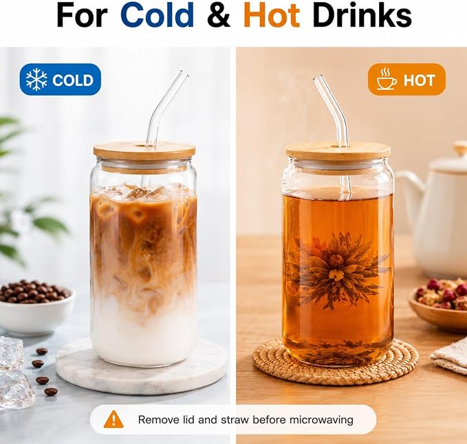 Glass Cups with Lids and Straws 1 Pack, 16 oz Glass Coffee Cup with Bamboo Lid - Image 5