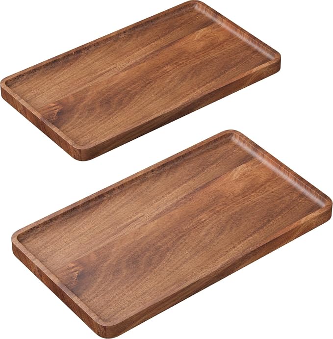 VERTORGAN 2 Pack Acacia Wood Serving Tray, 13.8x7.9 Inch Decorative Trays by VERTORGAN